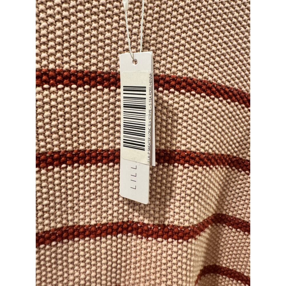 Lilla P. Long Sleeve Striped Crewneck Sweater in Tea Rose/Henna - Size S - Picture 4 of 7